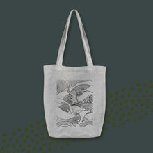 Load image into Gallery viewer, Handmade, Cat Surfing Tote Bag, Natural Linen Bag, Cat Printed Shoulder bag