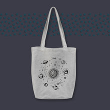 Load image into Gallery viewer, Natural Linen Bag, Handmade, Cat Universe Tote Bag, Cat Printed Shoulder bag