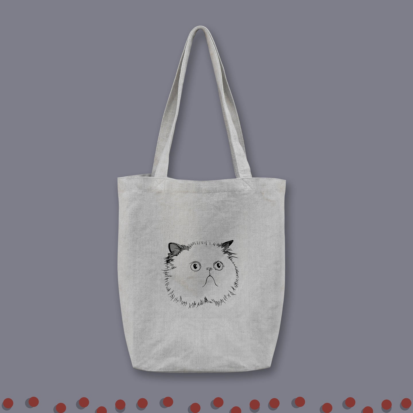 Handmade, Persian Cat Tote Bag, Natural Linen Bag, Cat Printed Shoulder bag