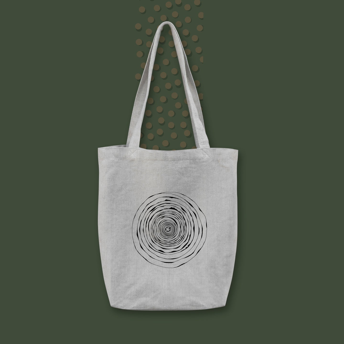 Natural Linen, Handmade Tote Bag, Swirling Cat, Original Design
